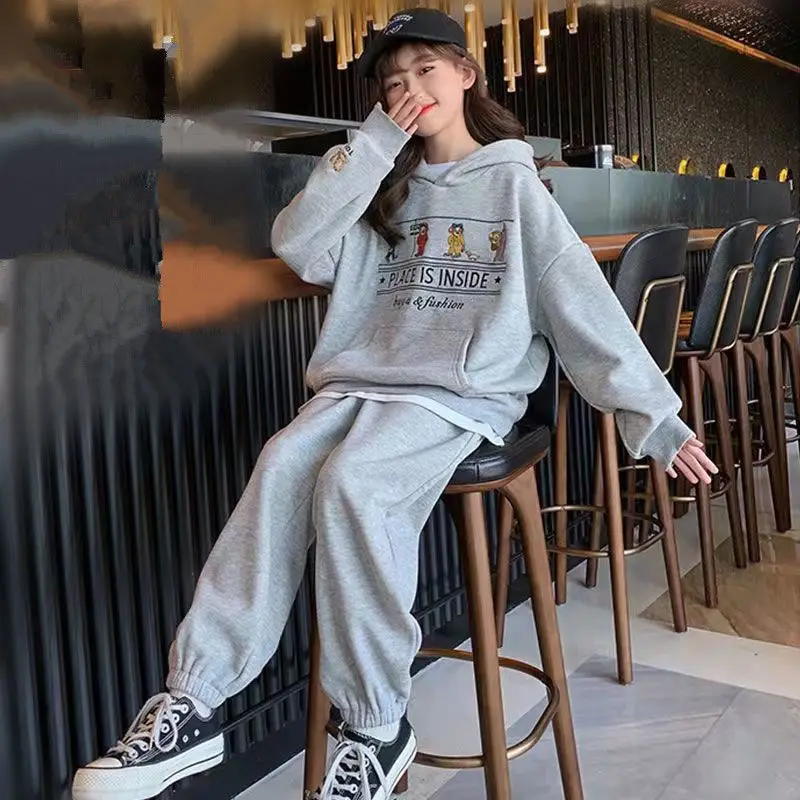 

Girls Sweatshirts +Pants 2PCS/Set 2022 Cartoon Warm Winter Autumn Kids Suits Cotton Outfits Thicken Children Clothing