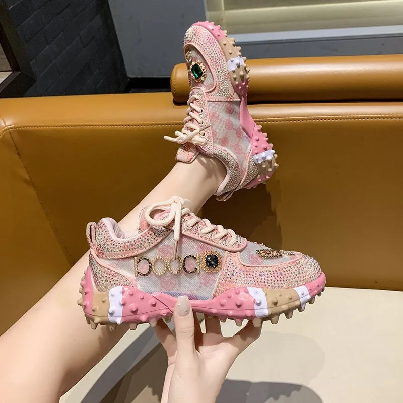 New Women Summer Autumn Sneakers with full Rhinestone Fashion 35-40 Platform Sport Shoes Sapatillas de mujer Tenis White 6982