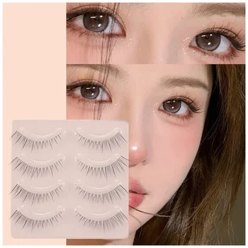 4 쌍 자연 속눈썹 얇은 밴드 손으로 만든 짧은 속눈썹 코스프레, 한국어 패션 묶은 연장 메이크업 도구 중국 메이크업 15달러 무료배송료 가짜 도매 코스프레 한국 제조 중국 메이크업 마스카라 배송비 면제 화장품