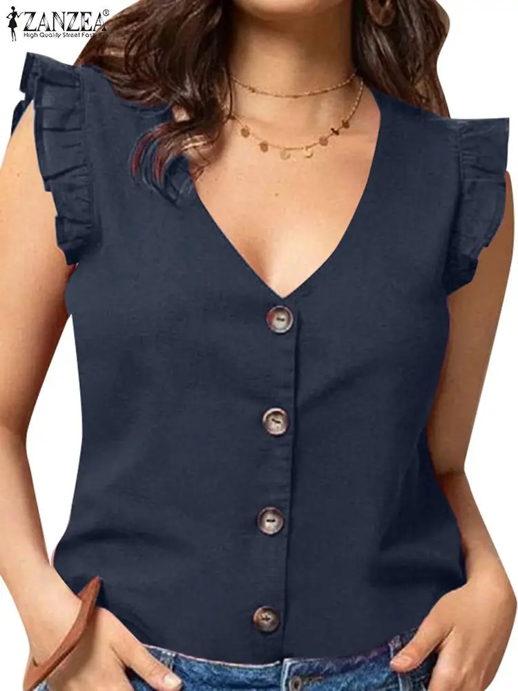 Women Sleeveless V-Neck Tank Tops 2024 ZANZEA Summer Fashion