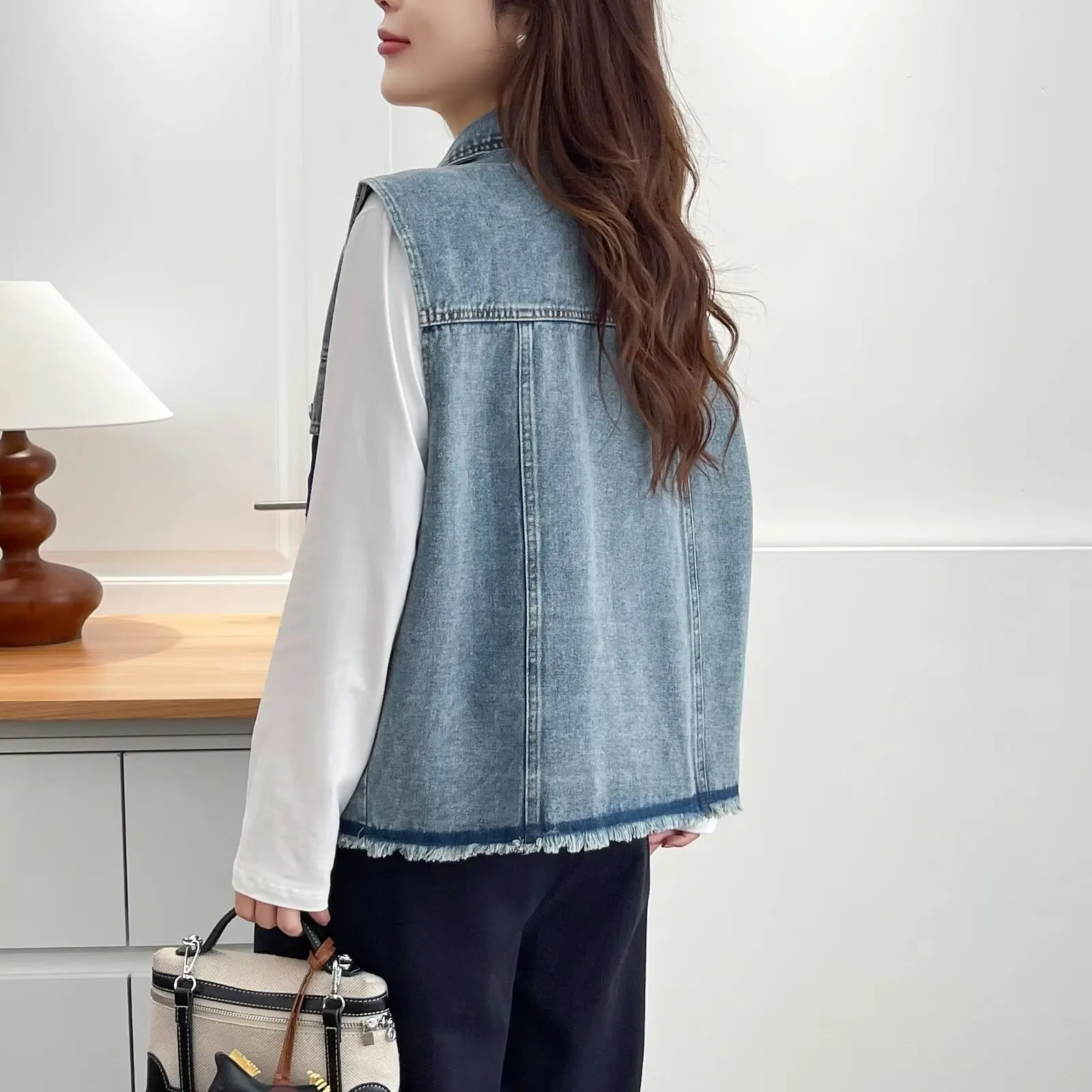 XXXXL Fashion Plus Size Women's Denim Vest Autumn Casual color-blocking Retro Sleeveless Coats 8316