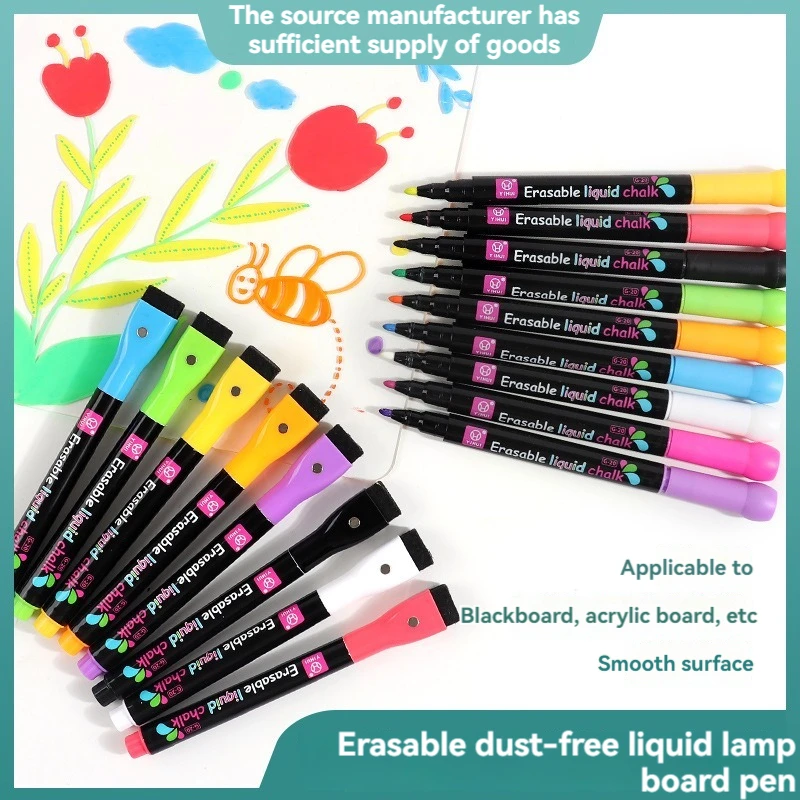 8Color 1-2mm Liquid Chalk Erasable Highlighter Fluorescent Marker Pen for Whiteboard Graffiti LED Advertisement Chalkboard White