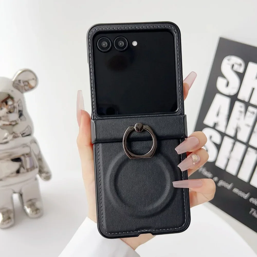 Hinge Protective Magnetic Leather Phone Case with Wireless Charging