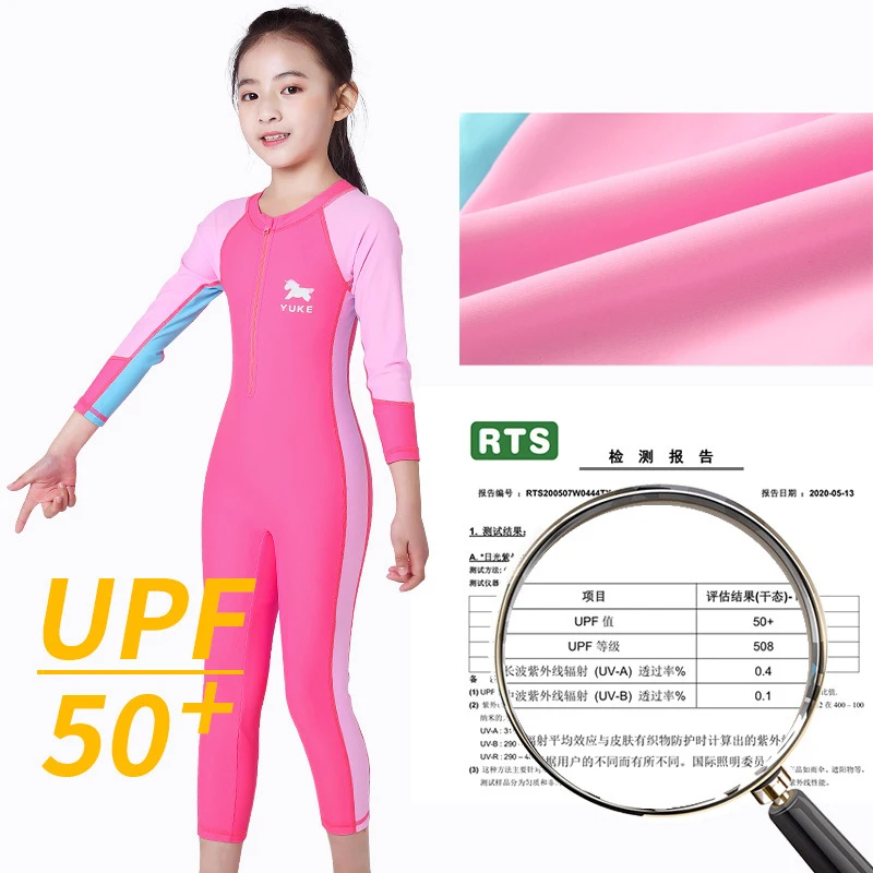 YUKE UPF 50+ Rash Guard Gilrs Boys Long Sleeve One Piece Swimsuit for kids Teen Children Beach Surf Swimming Suit Quick dry Warm