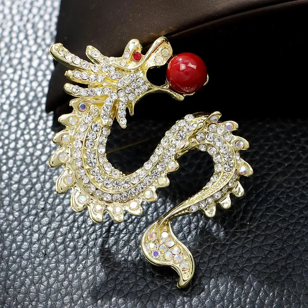 Sindary Art Style Dragon Brooch Pin - 2.36" With Austrian Crystals