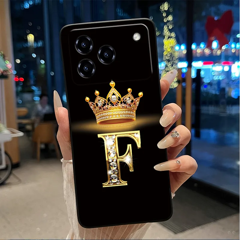 Elegant Shockproof Soft Silicone Black Phone Case with Golden Crown Design