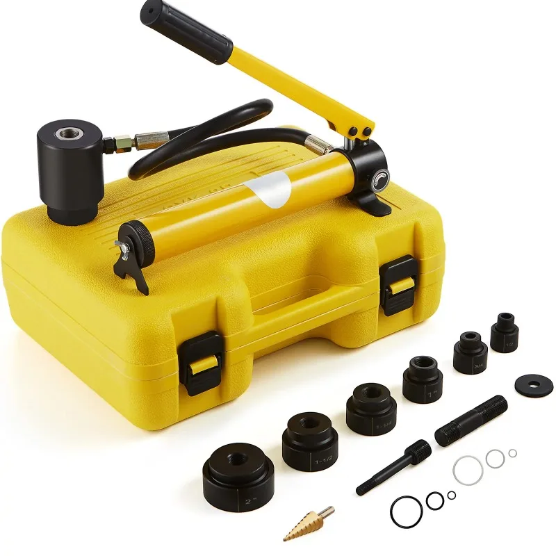 

10 Ton 1/2" to 2" Hydraulic Knockout Punch Driver Tool Kit Electrical Conduit Hole Cutter Set KO Tool Kit with 6 Dies Hole