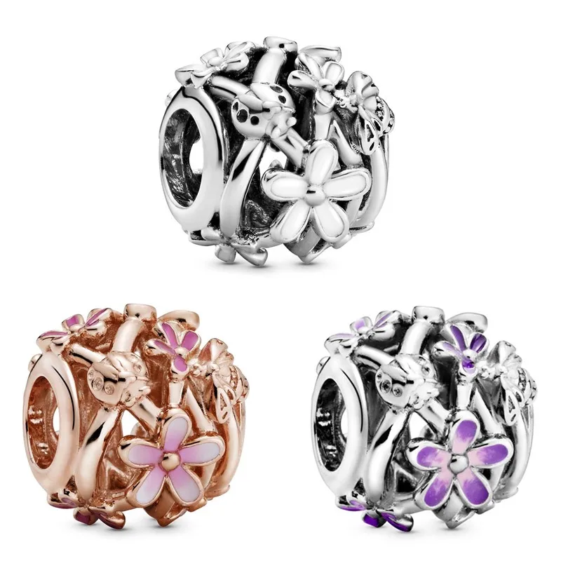 

Original Moments Openwork Purple Daisy Flower Beads Charm Fit Pandora 925 Sterling Silver Bracelet Bangle Diy Jewelry