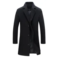 Autumn Winter Men Wool Overcoat Lapel Long Sleeve Jacket Single Breasted Mid-length Business Trench Outwear Solid Dust Outwear