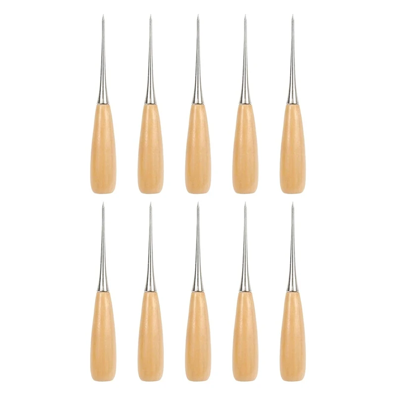 10Pcs Leather Sewing Awl With Wood Handle Leather Craft Awl Tools Sewing For Working-A021