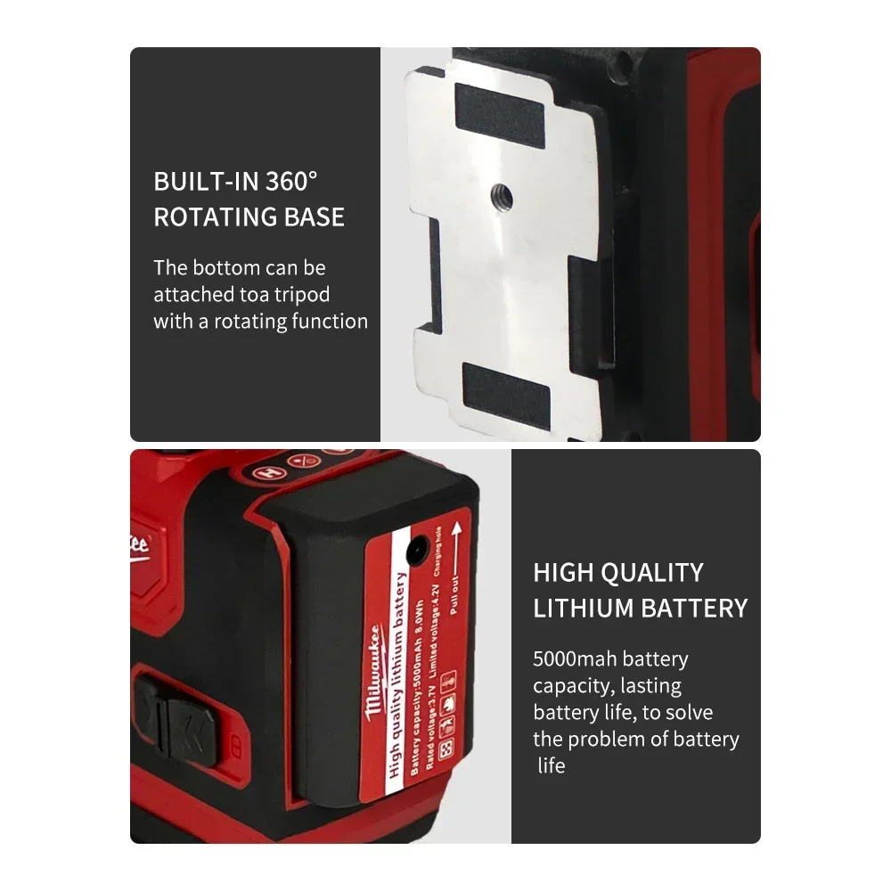 Milwaukee 16 lines Laser Level Green Light Horizontal Vertical Cross Laser Level Construction Tool  Rechargeable Battery Tools 6