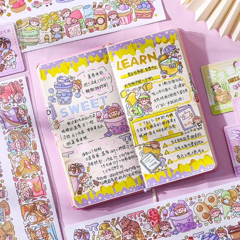 Journal Cute Girls Masking Washi Tapes Anime Seals Drafting Decoration Scrapbooking Collage Material Cartoon Notebook Food