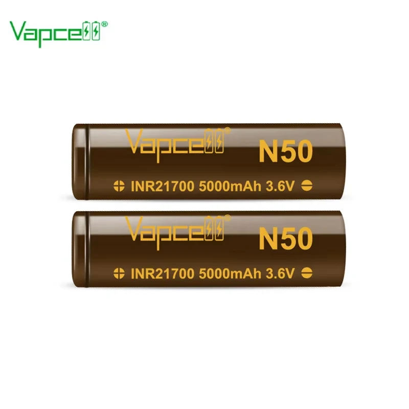 오리지널 고성능 Vapcell N50 INR 21700 5000mAh CDR 15A 3.6V 충전식 배터리 저저항 셀 (손전등용)