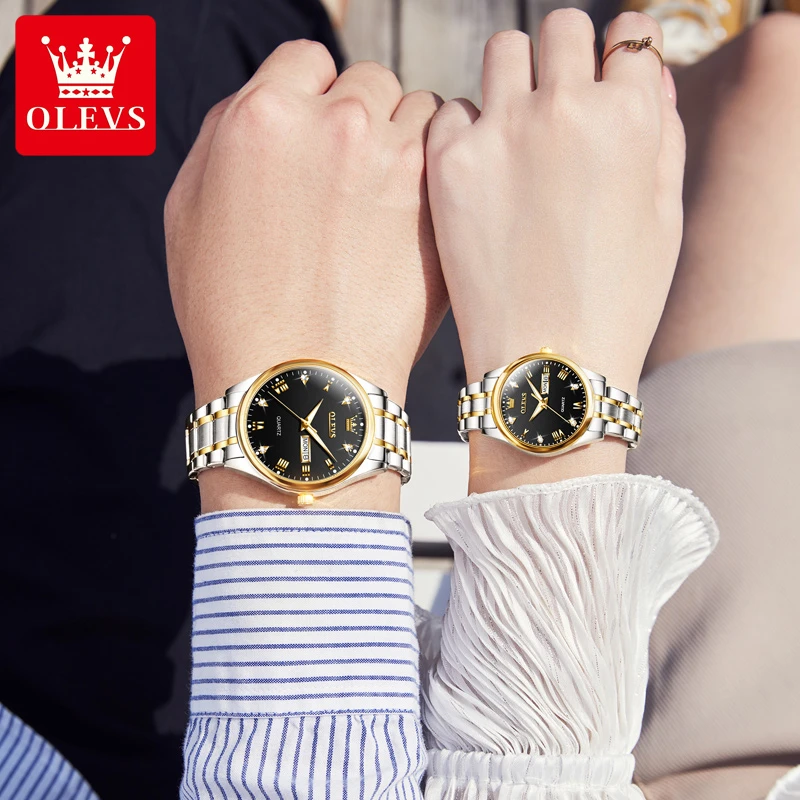 OLEVS 5563 New Golden Diamond-encrusted Quartz Watches For Couple Stainless Steel Strap Fashion Waterproof Lover\'s Wristwatches