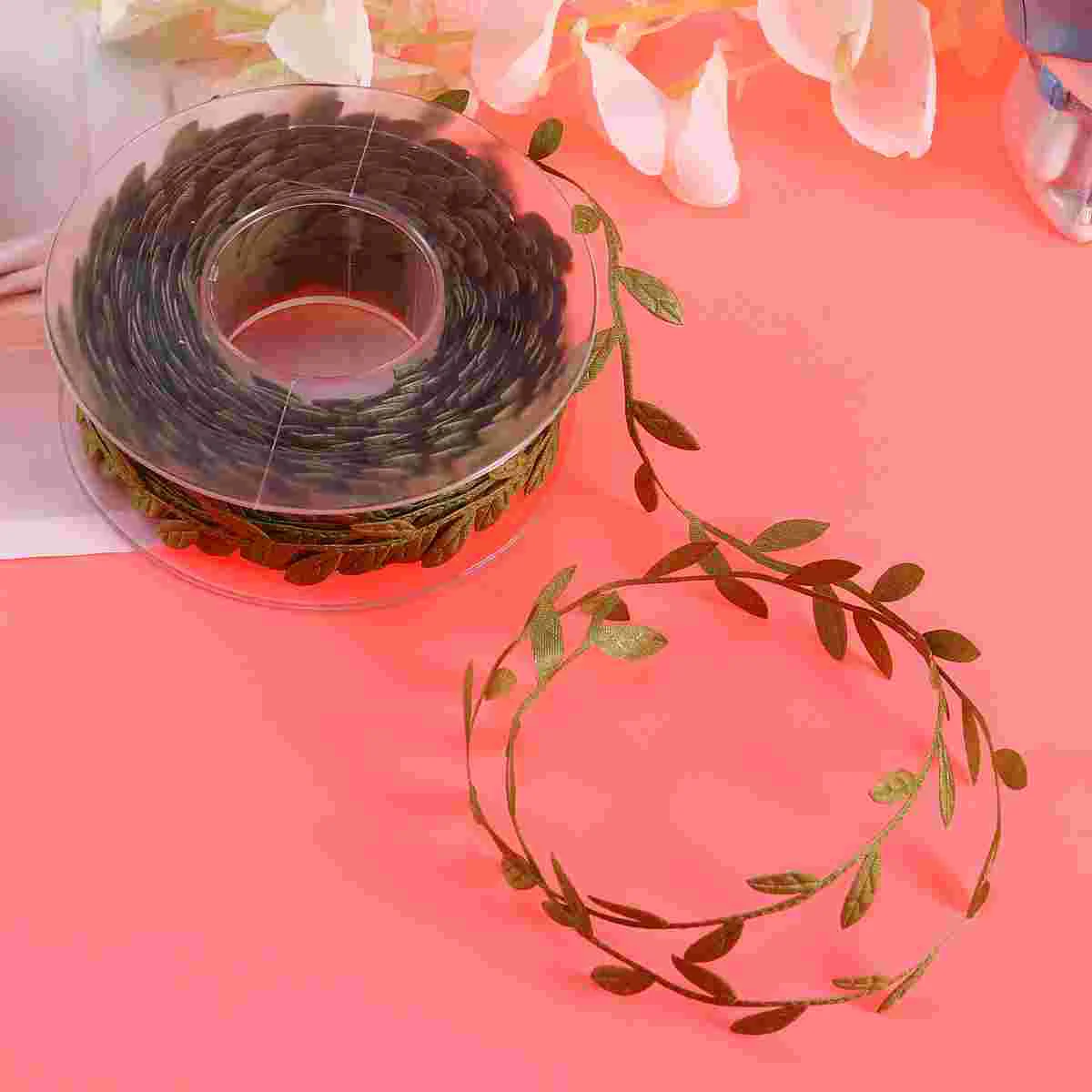 

15M Leaves Pattern Ribbon Wedding Festive Party Decor Gift Packing Ribbon Garment Accessory for DIY Sewing Decoration (Green)