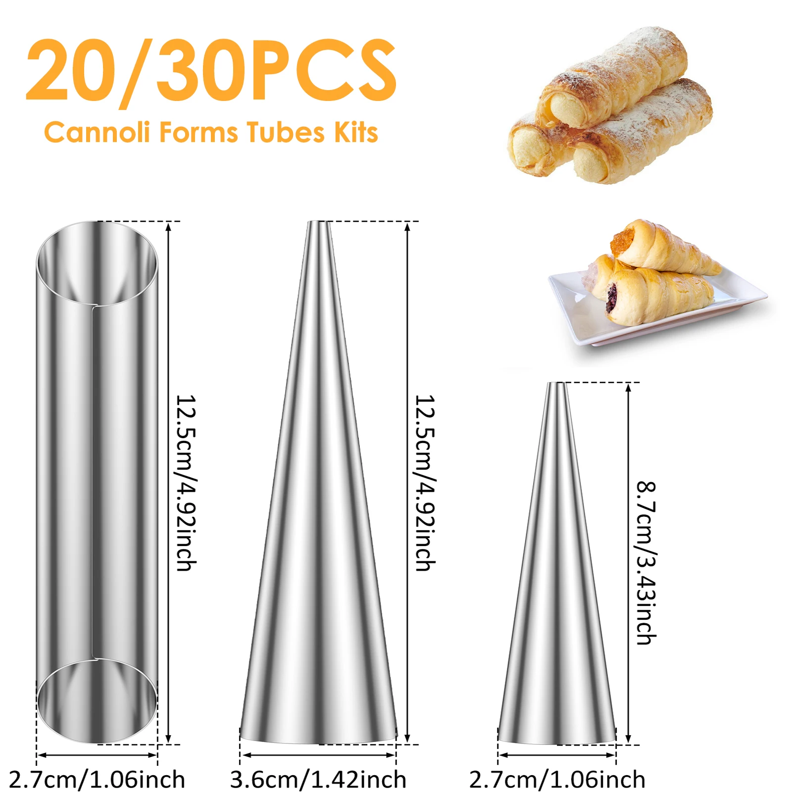 20/30Pcs Cannoli Forming Tube Kit Non-stick Stainless Steel Cream Horn Cream Roll Mold Danish Pastry Cone Tubular Baking Molds