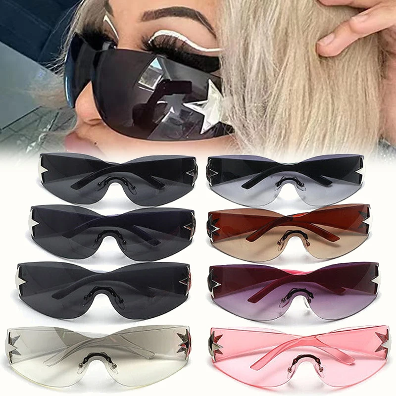 

8 Colours Punk Sunglasses Goggle New Y2k Rimless Sun Glasses 2000's Shades Eyewear UV400 Female Designer Five Star Eyeglasses