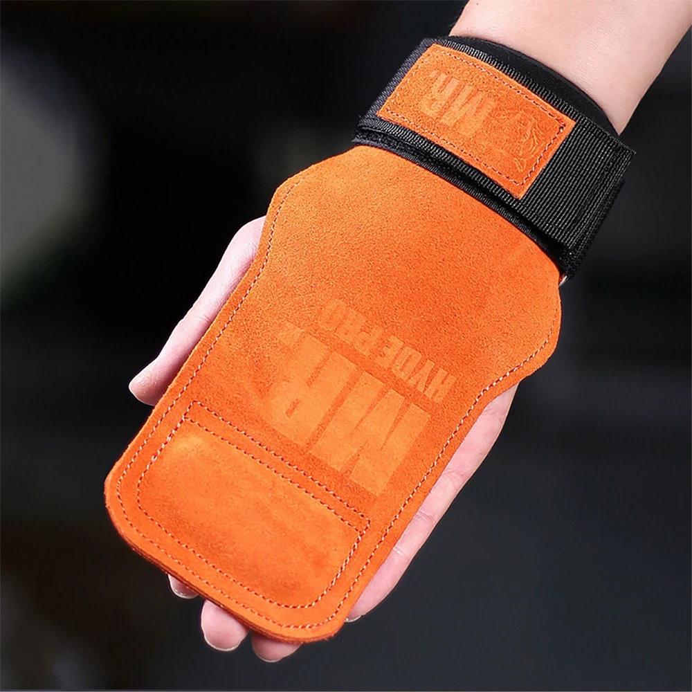 1Pair New Leather Cowhide Gym Fitness Gloves Straps Grips Anti-Skid Weight power belt Lifting Pads Workout Exercise Protection 2