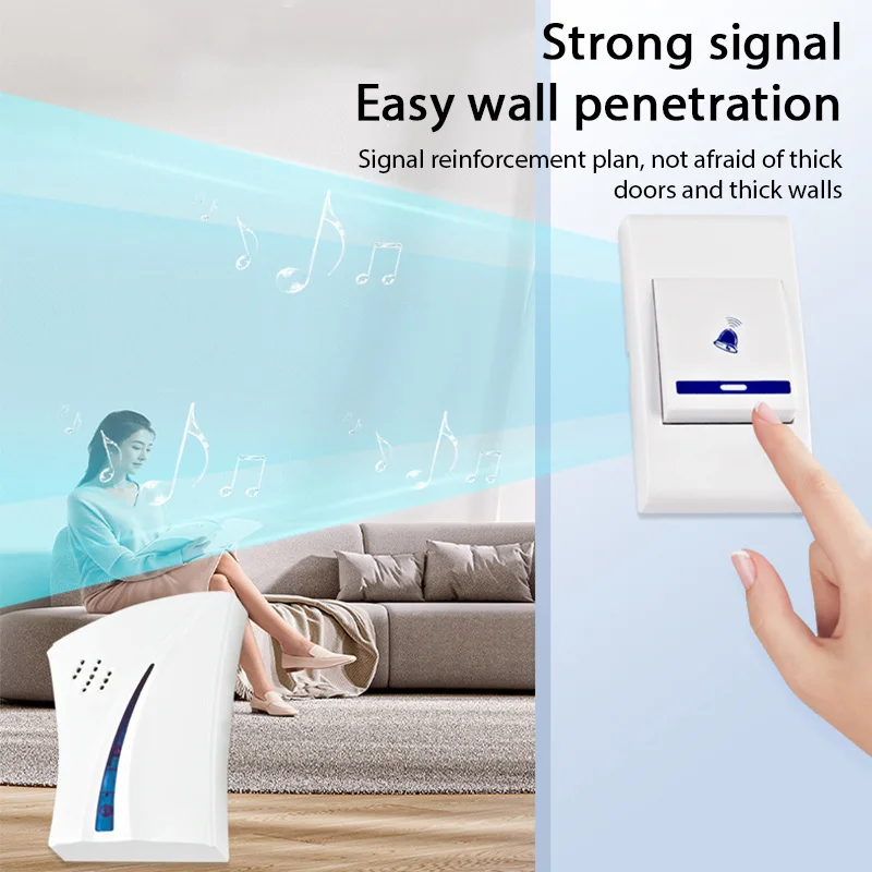 Home Wireless Smart Doorbell 100M Remote Control  Waterproof Plugless Doorbell with 32 Songs Easy Installation