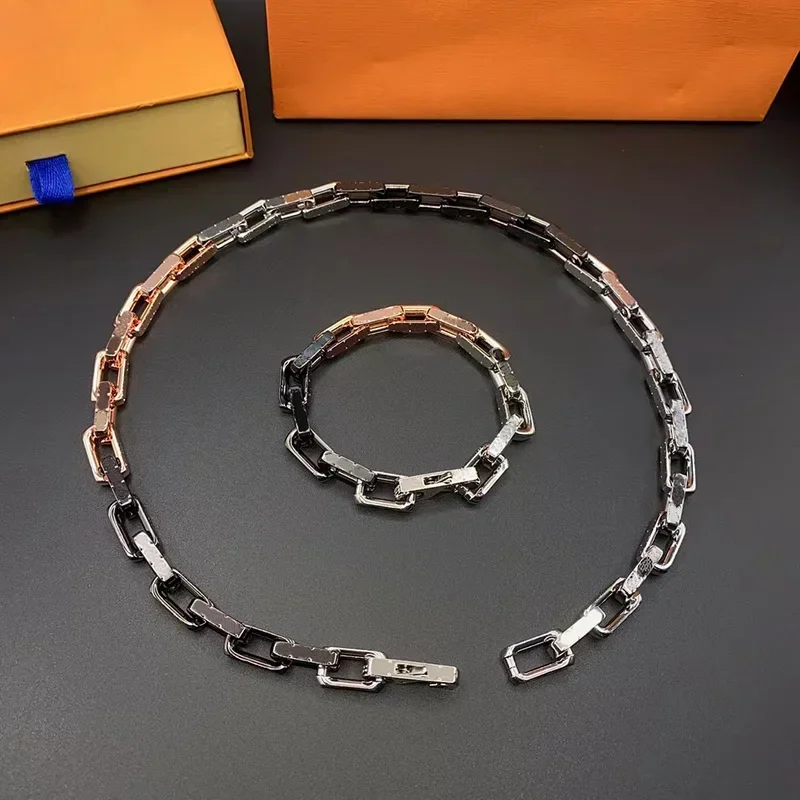 

New Fashion Rose Gold Black Silver Three Color Bamboo Knot Bracelet Necklace Jewelry Set Party Charm Accessories Gift
