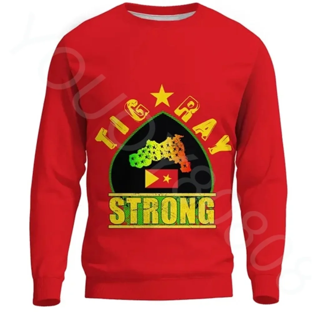 

African Region Men's New Clothing Sweater Print Casual Sports Tigray Strong Red Crew Neck Sweater Pattern Hoodie Harajuku Top