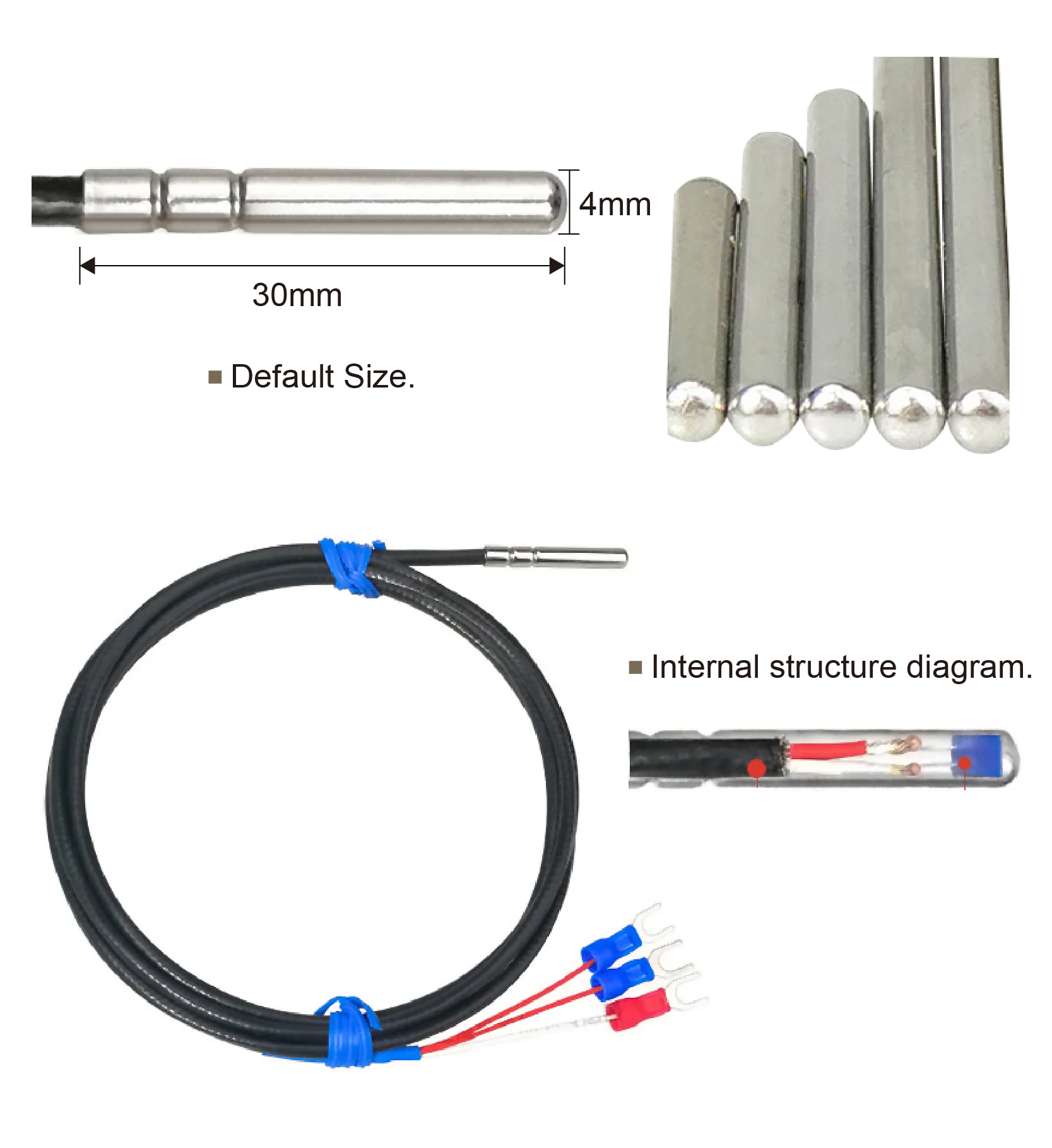 PT100/PT1000 Cryogenic RTD Sensor Probe -200~260C 4x30mm Waterproof Stainless St