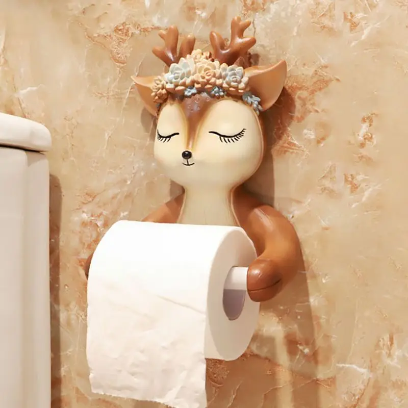 لطيف الكرتون الغزلان أصحاب ورق المرحاض الإبداعية الحيوان الحائط معلقة لفة ورقة الجرف الحمام الأنسجة صندوق تخزين الرف