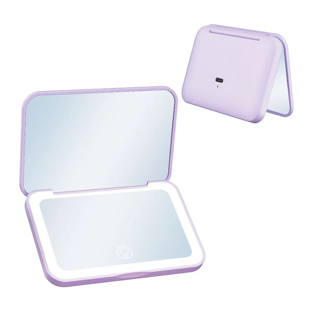 선물 3색 조명 휴대용 화장 거울 터치 스크린 USB 충전식 LED 조명 거울 조절 가능한 화장 거울 가정용