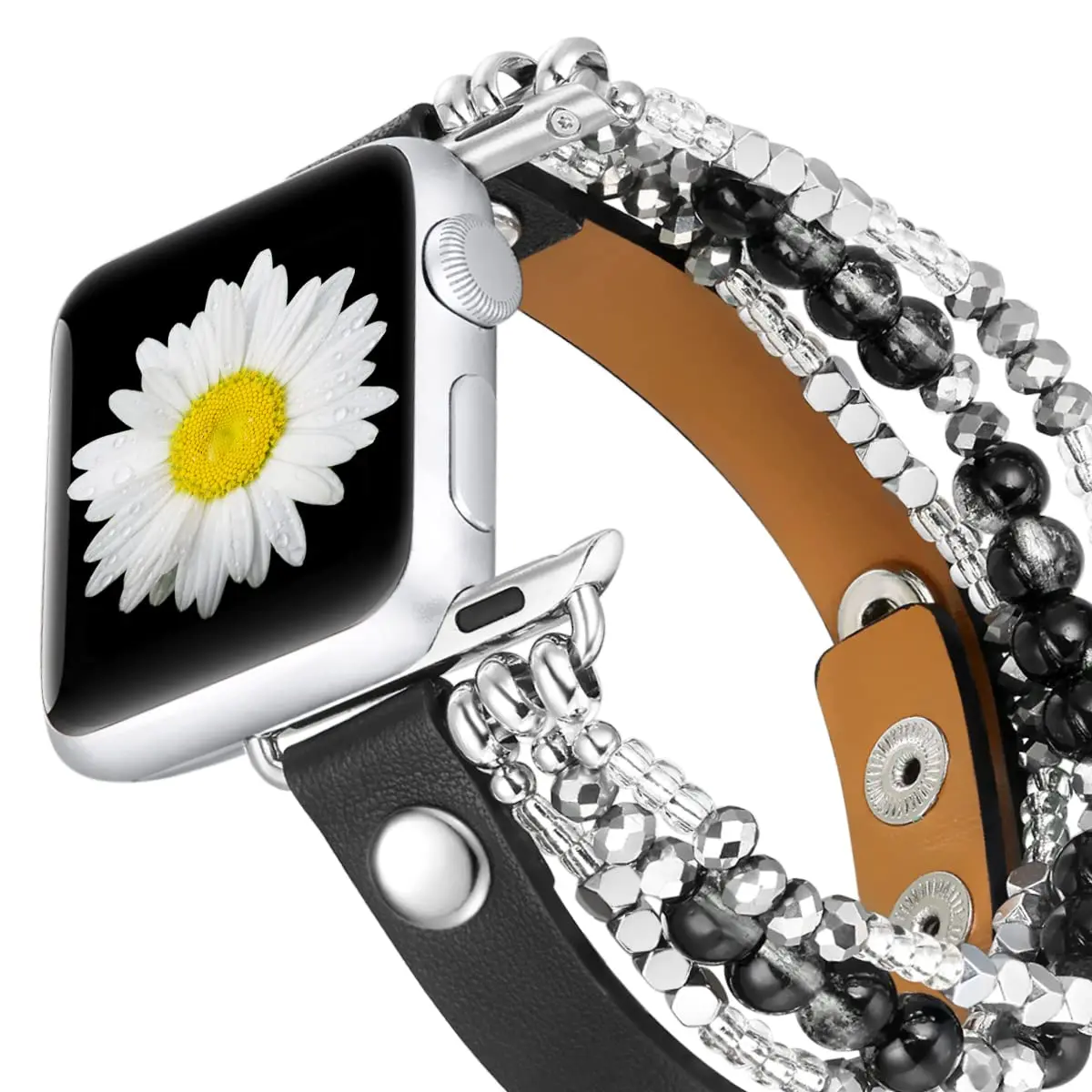 Women's Elastic Beaded Leather Watch Strap Bracelet