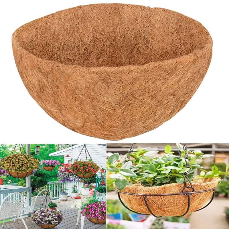 Description Picture 4 of item1/2pcs Natural Round Hanging Basket Liner Wall Decoration Coconut Fiber Liner Multifunctional Waterproof Breathable for Garden