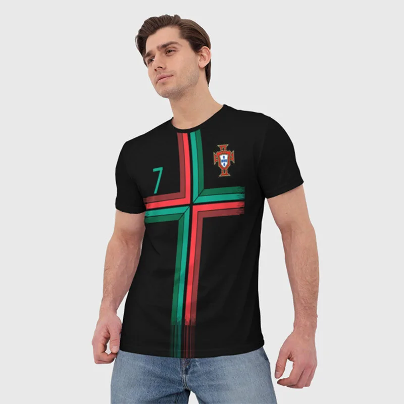 No.7 Printed Pattern Sports Shirt Men's Simple Round Neck Quick Drying Short Sleeve Sports Training Clothing Casual Top
