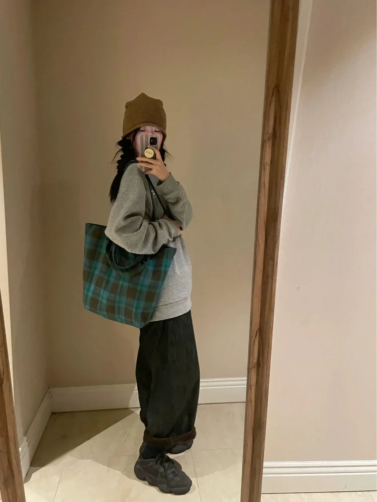 

Korean Casual Large Capacity Plaid Women Shoulder Crossbody Bag Vintage Handbag Y2k Bolsos Para Mujer