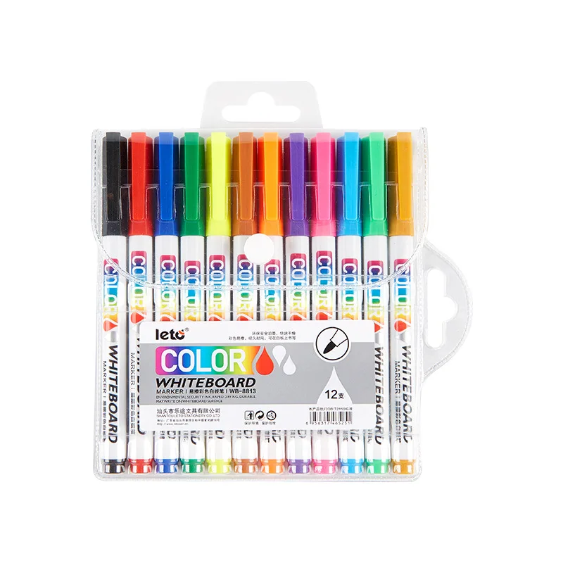 

12 Color Erasable Whiteboard Markers Pen Water-based Marker Pen Non-toxic Office Writing Drawing for Children Dry Erasing Pen