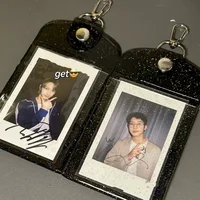 INS Transparent Sparkling Kpop Idol Card Holder Fit 3inch Glitter Pvc Student ID Bank Bus Card Storage Protective Cover Keychain 2