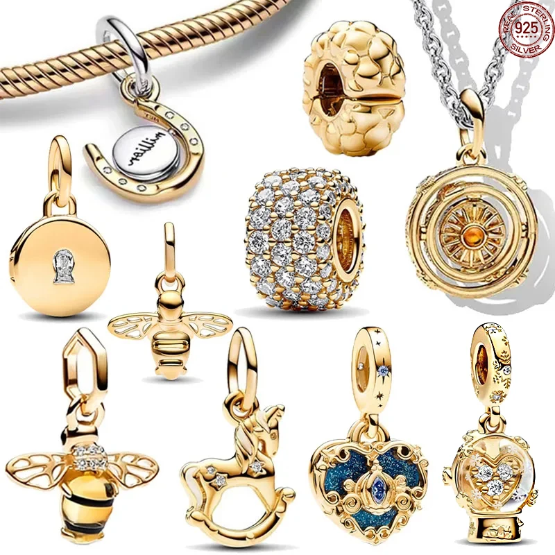

New Gold Series 925 Sterling Silver Star Trojan Bee Pendant fits Original Pandora Bracelet DIY Jewelry Christmas Gift