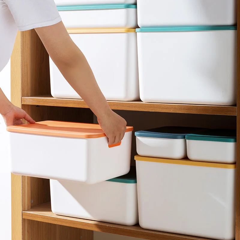 

Cosmetic Plastic Storage Boxes Organizers with Lid Clothes Toys Sundries Makeup Storage Box Desktop Storage Container Household