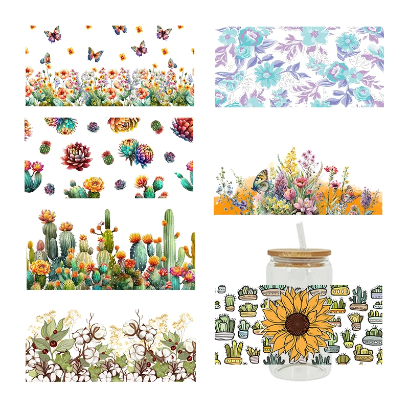 

Переводная наклейка УФ DTF бабочки цветы для 16 унций Libbey защитные бутылки для очков чашка может DIY водонепроницаемые пользовательские наклейки D1889