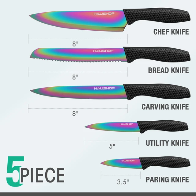 Rainbow Titanium Coating Cutlery Knives Block Set