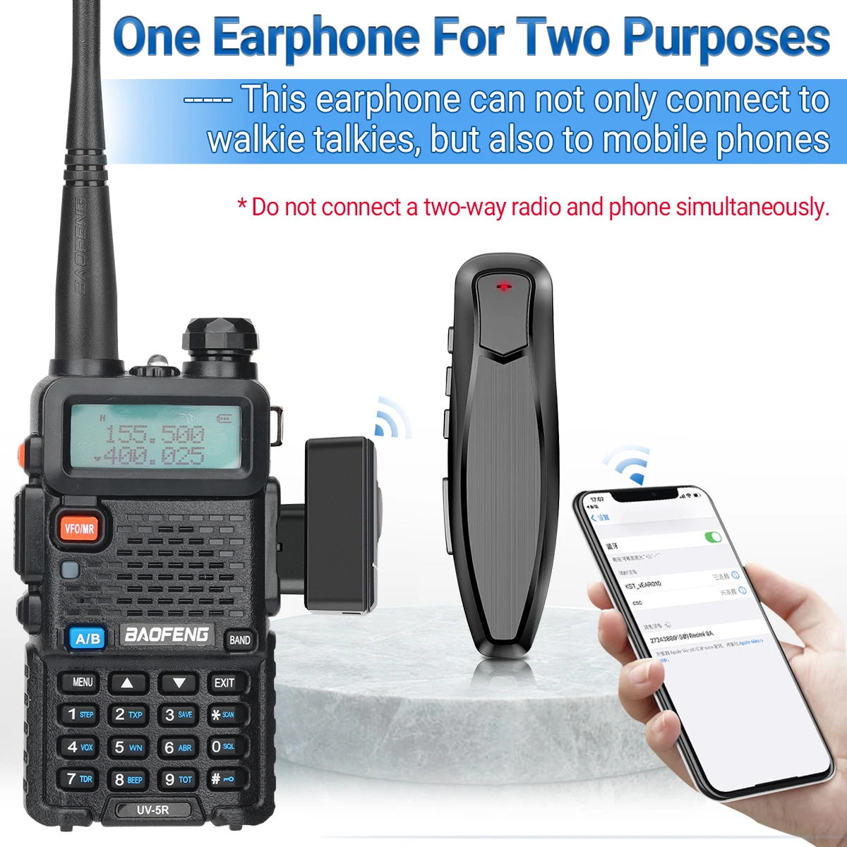 Baofeng Walkie Talkie Wireless Bluetooth PTT Headset Earpiece Hands-free K Plug For Kenwood UV-5R BF-888S Quansheng UV K5 (8)