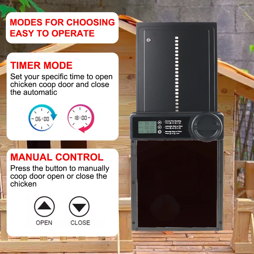 Chicken Coop Door, Chicken Coop Door Opener | Safety Gate Retractable Door Small Pet Supplies LCD Display Controlled Open Anti-Pinch Function Automatic Chicken Coop Door