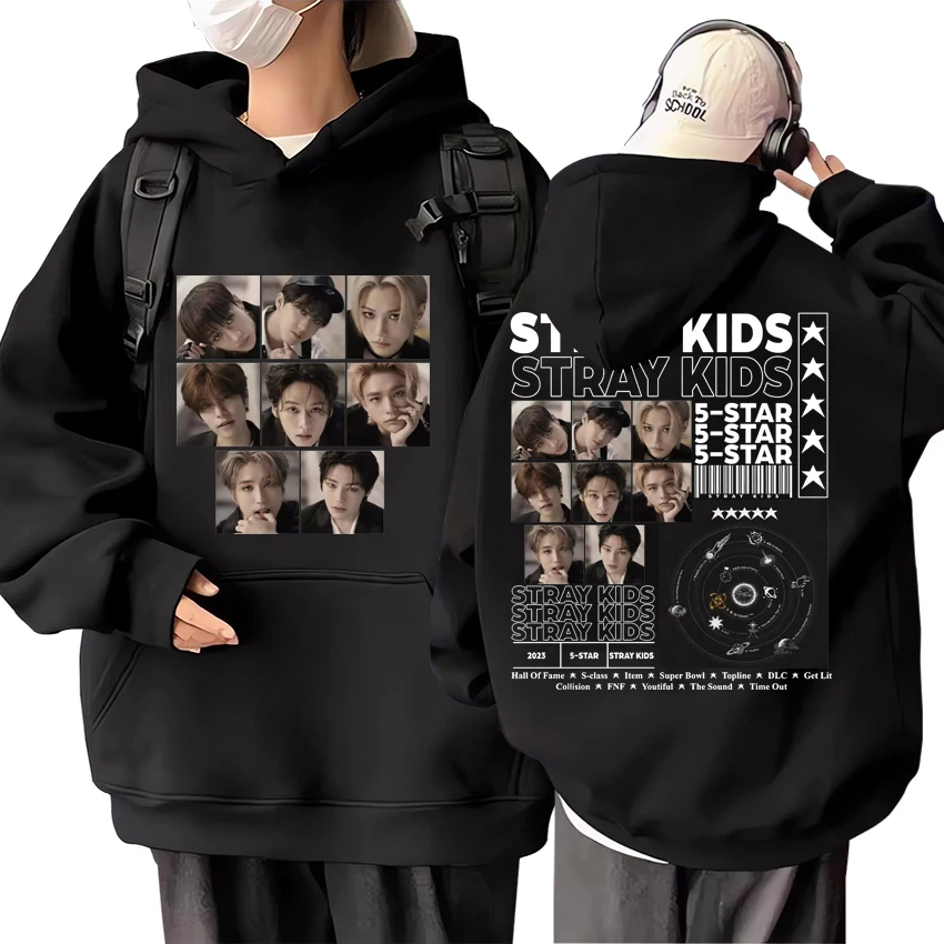 

K-pop Band Stray Kids New Album 5 Star Print Hoodie Men Women fashion Long sleeve Sweatshirts Unisex Casual Fleece pullovers