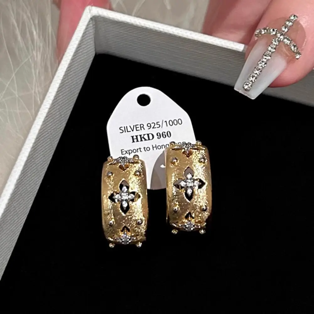 Silver Needle Hollow Flower Stud Earrings With Zircon Inlays image 5