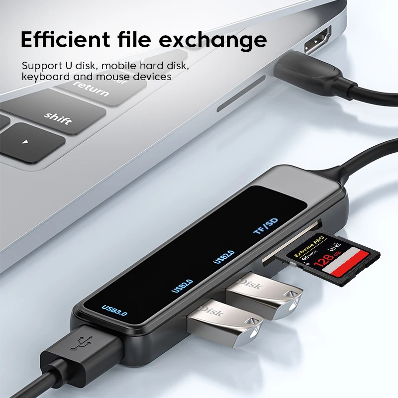 6-in-1 USB 3.0 HUB Expansion Dock Ultra-Slim Converter Type C Card Reader OTG Adapter For PC Computer Accessories