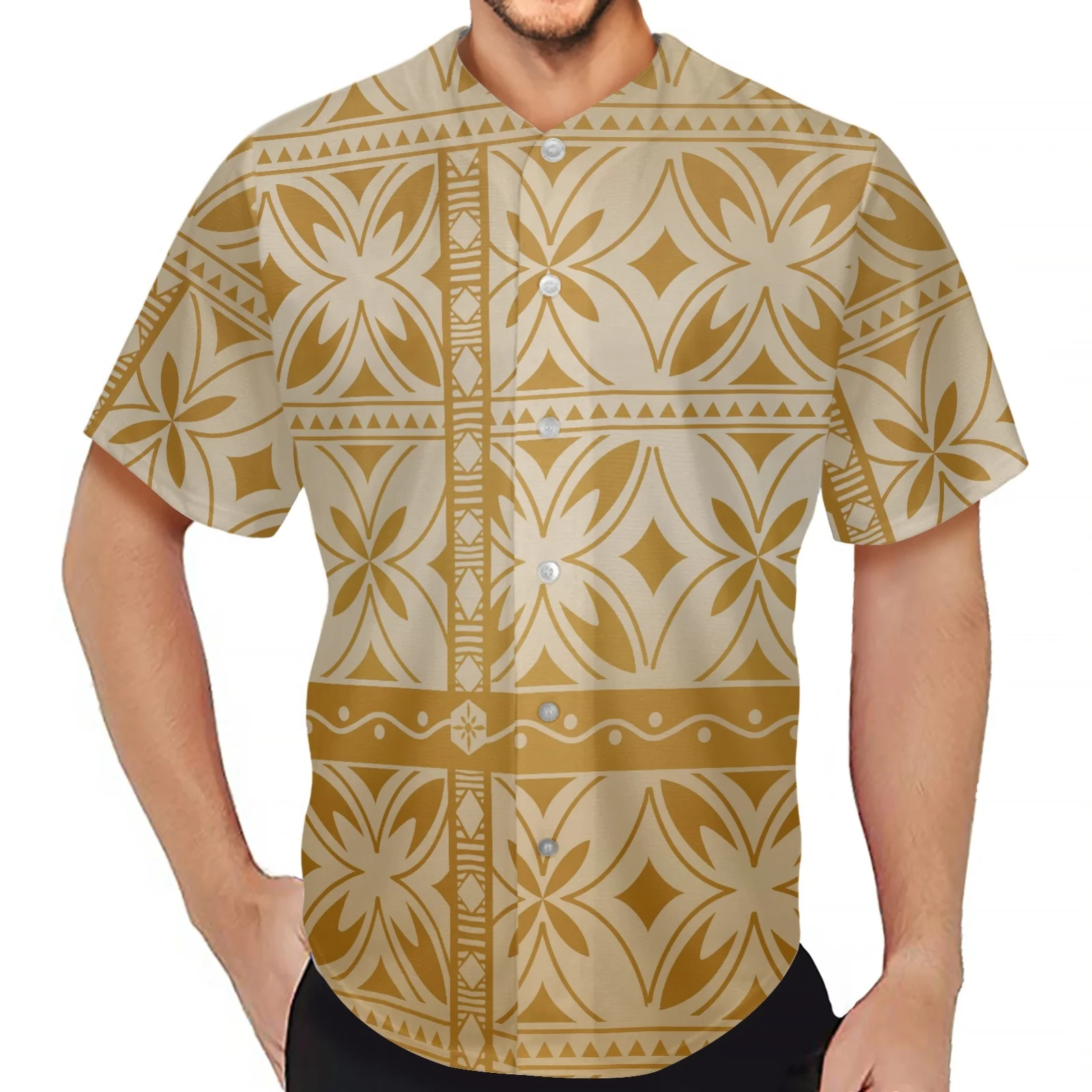 

Polynesian Tribal Hawaiian Totem Tattoo Hawaii Prints Men's Shirt Fashion Button Short Sleeve Casual Quick Dried Baseball Jersey