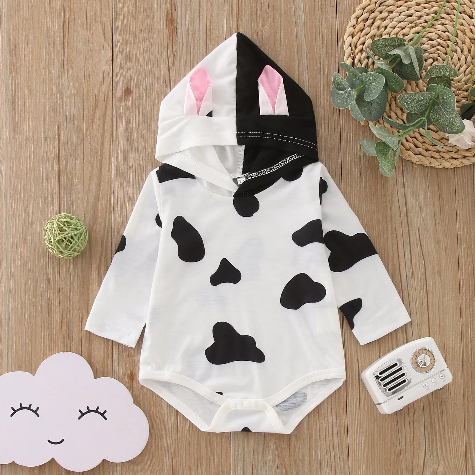 Infant Boys Girls Long Sleeve Cow Print Hooded Romper Bodysuit Newborn For Children Clothes All Outfits Bodysuits & One-Pieces