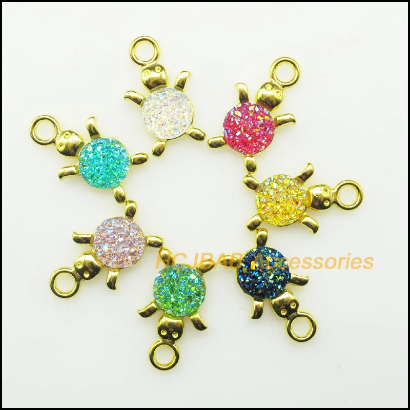 

Fashion 14Pcs Gold Plated Retro Ore Mixed Resin Animal Tortoise Charms Pendants 14x23mm
