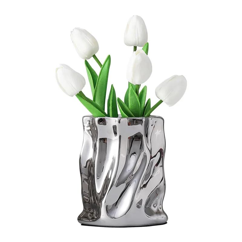 Nordic Ceramic Irregular Vase Electroplating Vase Living Room Office Decoration Simple Modern Flower Arrangement Home Decoration 5