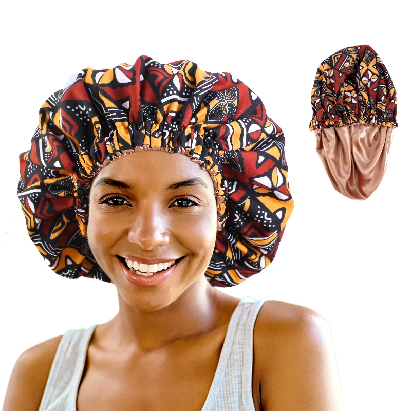 New Extra Large Wide Band Satin Bonnet Night Sleep Cap Women African Print Sleep Cap Ankara Pattern Head Cover Hair Loss Cap