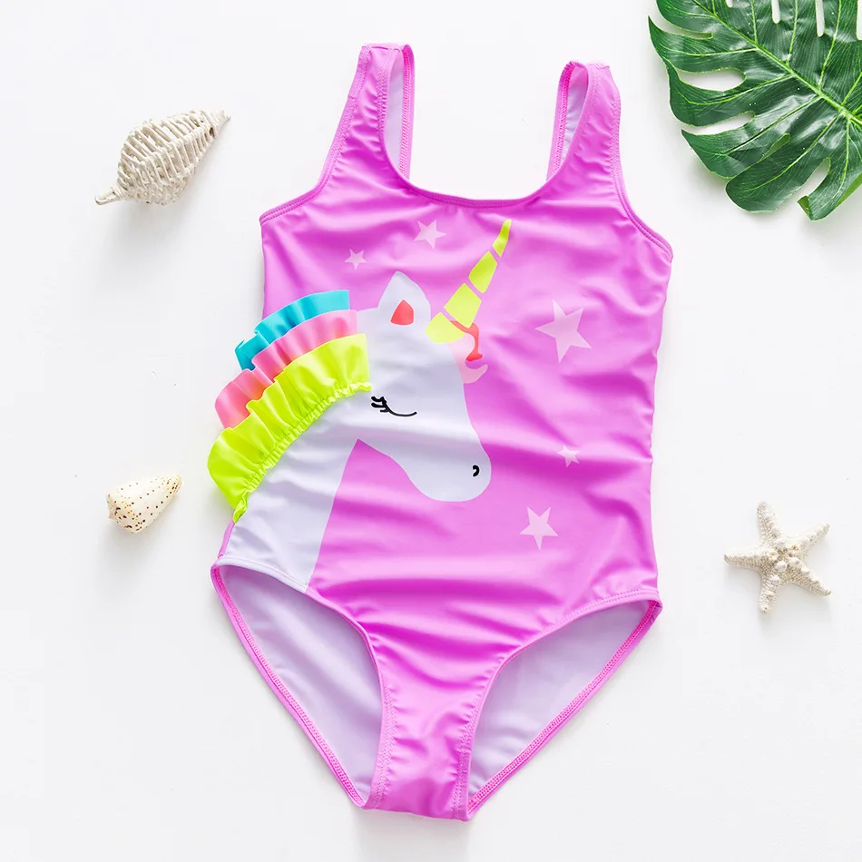 Mermaid Fish Scale Unicorn One-Piece Girls Swimwear for 4-8 Years