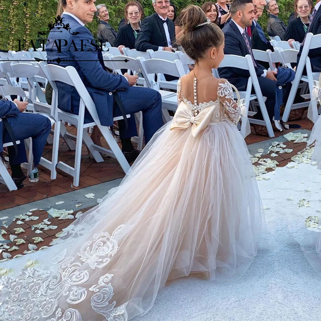 FATAPAESE- vestido bebé fiesta vestido boda niña vestidos de tul de encaje para niñas,vestidos de flores de color blanco para boda, vestido Maxi de fiesta de comunión, 2 a 14 años  vestido de boda para niña vestidos